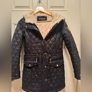 Madden black quoted coat with fur lining size small